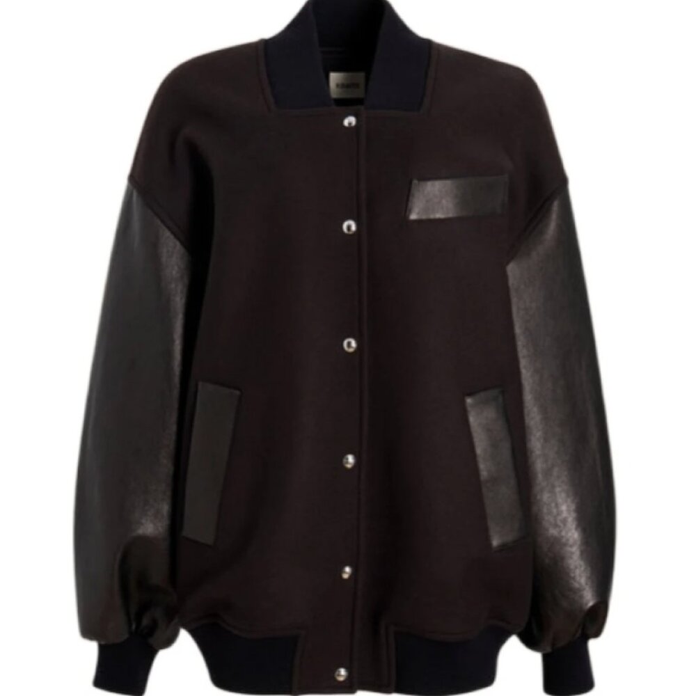 KHAITE BROWN WOOL & LEATHER BOMBER